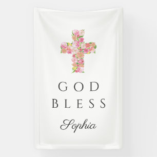 Banderoles Croix Florale rose Dieu religieux béni