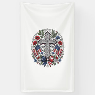 Banderoles Croix Patriotique Fleurie Drapeau Vintage
