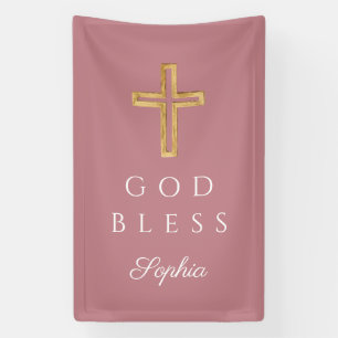 Banderoles Croix Religieuse Rose Élégante Fille Dieu Bénisse