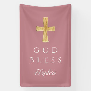 Banderoles Croix religieuse rose moderne Fille Dieu béni