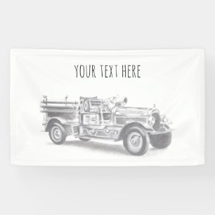 Banderoles croquis au crayon de camion de pompiers vintage de