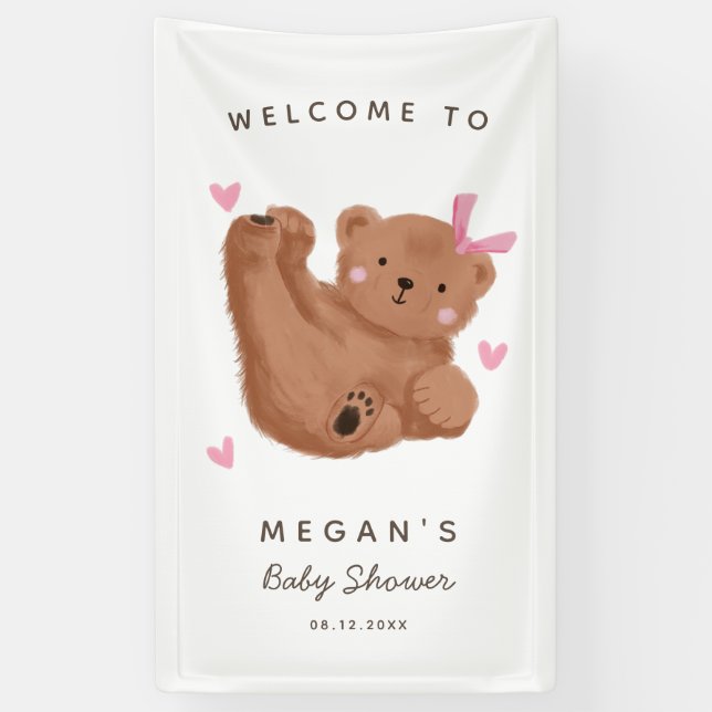 Banderoles Cube Cub Ours Baby shower Rose Accueil (Vertical)