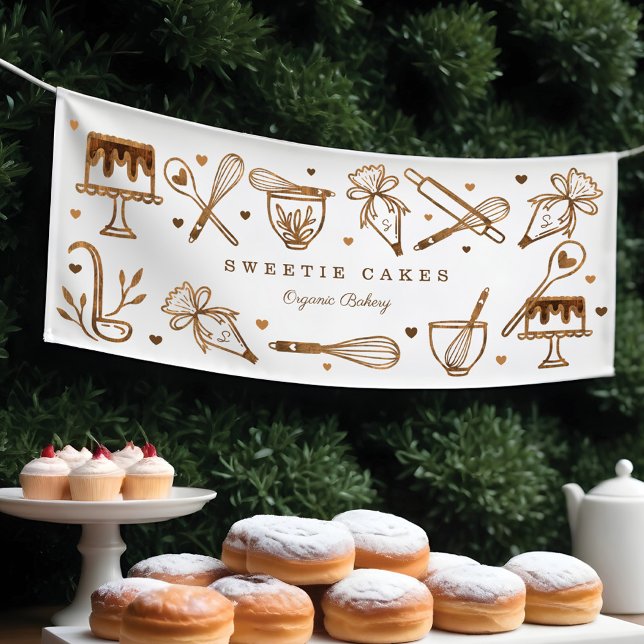 Banderoles Cuisine de cuisson amusante Ustensiles de cuisine  (Fun Baking Cooking Utensils Woodgrain Cake Bakery Banner)