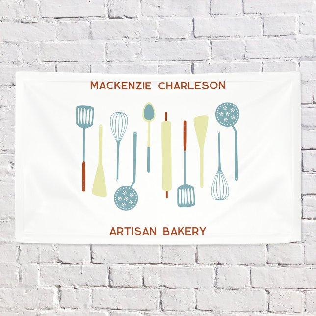 Banderoles Cuisine rétro Boulangerie Café Restauration Affair (Vintage kitchen utensils custom banner for bakery, catering business, cafe, patissery and more)