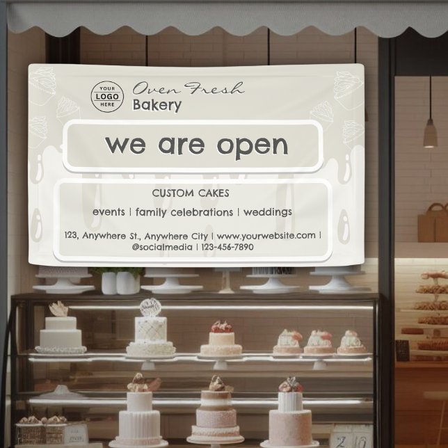 Banderoles Cupcake Boulangerie Logo Nous Sommes Open Grey (Créateur téléchargé)