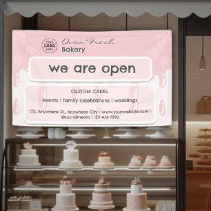 Banderoles Cupcake Boulangerie Logo Nous Sommes Ouverts Rose