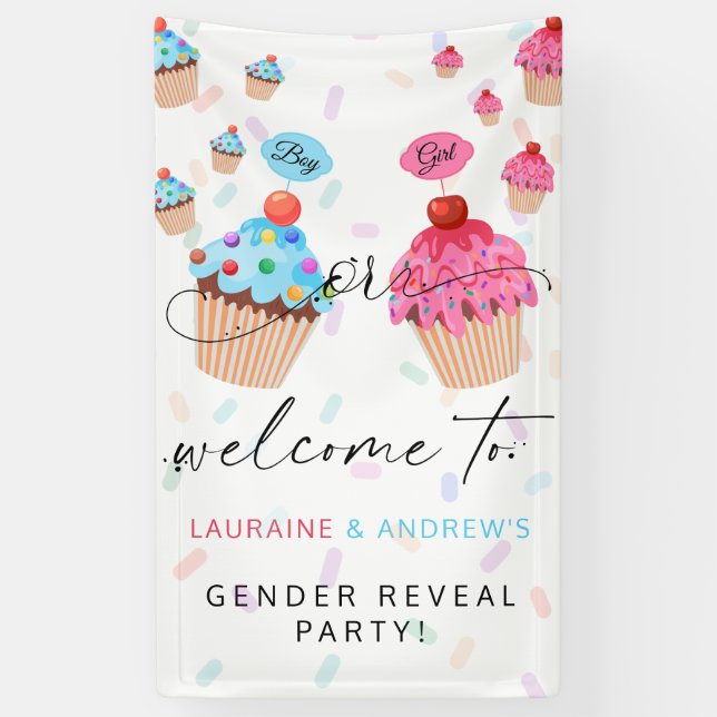 Banderoles Cupcake Genre Revela Party Welcome Banner (Vertical)