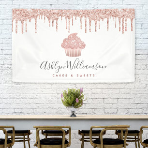 Banderoles Cupcake Rose Rose Parties scintillant or Drives bo