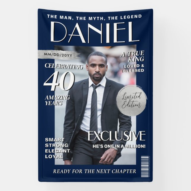 Banderoles Custom Birthday Banner, Magazine Cover for Men (Verticale)