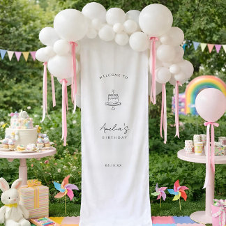 Banderoles Custom Birthday Welcome Sign with Hand Drawn Cake