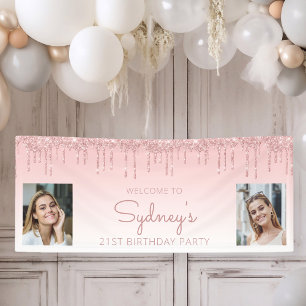 Banderoles Custom Deux Photo Rose Parties scintillant Drip 21