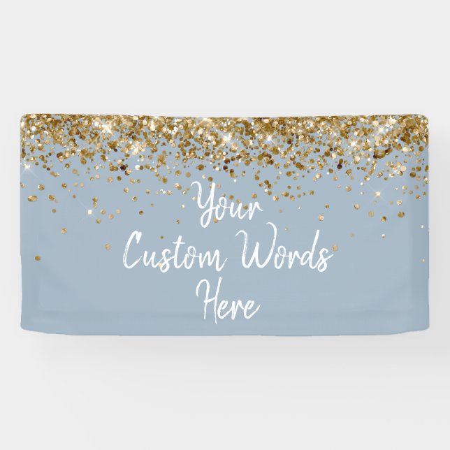 Banderoles Custom Dusty Blue Gold Birthday Party Photo Booth (Horizontal)