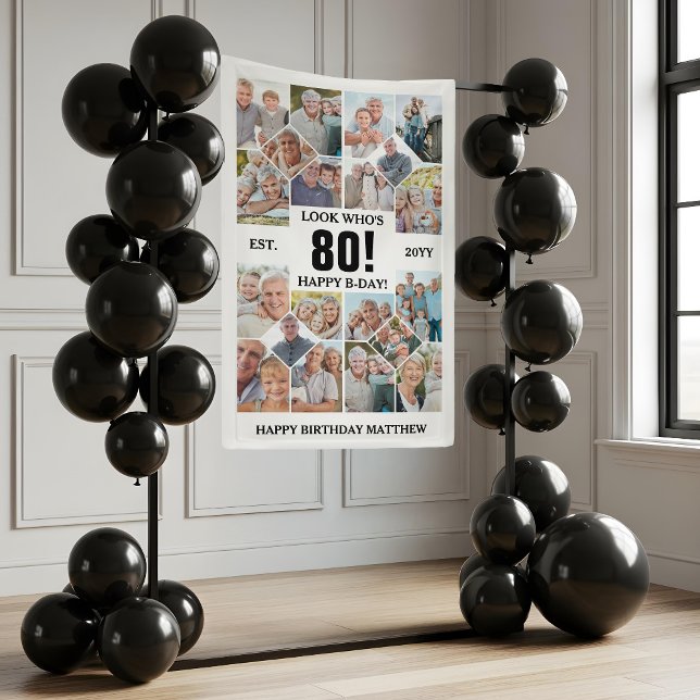 Banderoles Custom Look Who's 80 Happy Birthday Photo Collage (Custom Look Who's 80 Happy Birthday Photo Collage Banner)