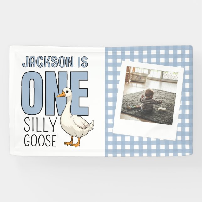 Banderoles Custom Modern One Silly Goose First Birthday Party (Horizontal)