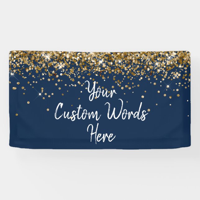 Banderoles Custom Navy Blue & Gold Birthday Party Photo Booth (Horizontal)