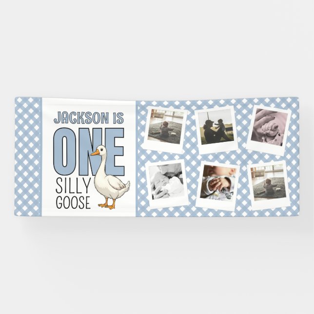 Banderoles Custom Photo Modern One Silly Goose First Birthday (Horizontal)
