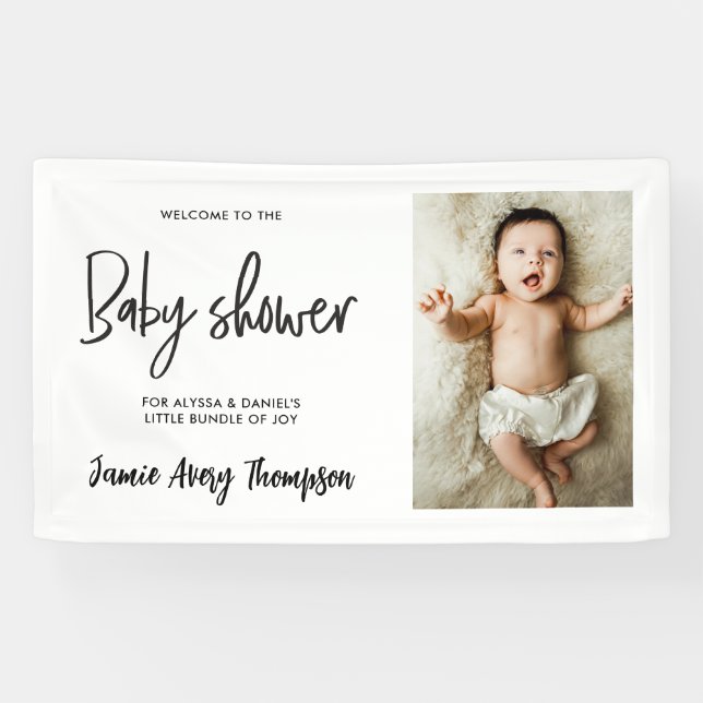 Banderoles Custom photo Modern Script Baby Shower Welcome  (Horizontal)