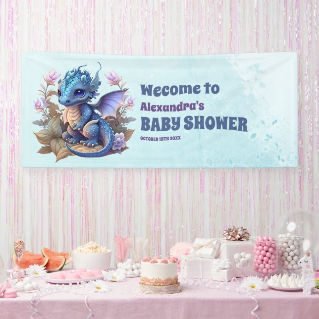Banderoles Cute Aquarelle Baby shower Dragon Bleu (Fête)