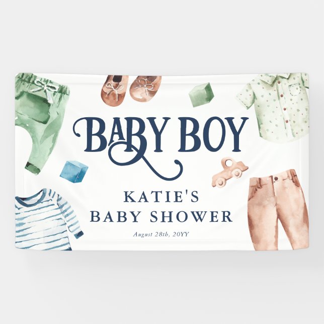 Banderoles Cute Aquarelle Vêtements de garçon Baby shower de  (Horizontal)