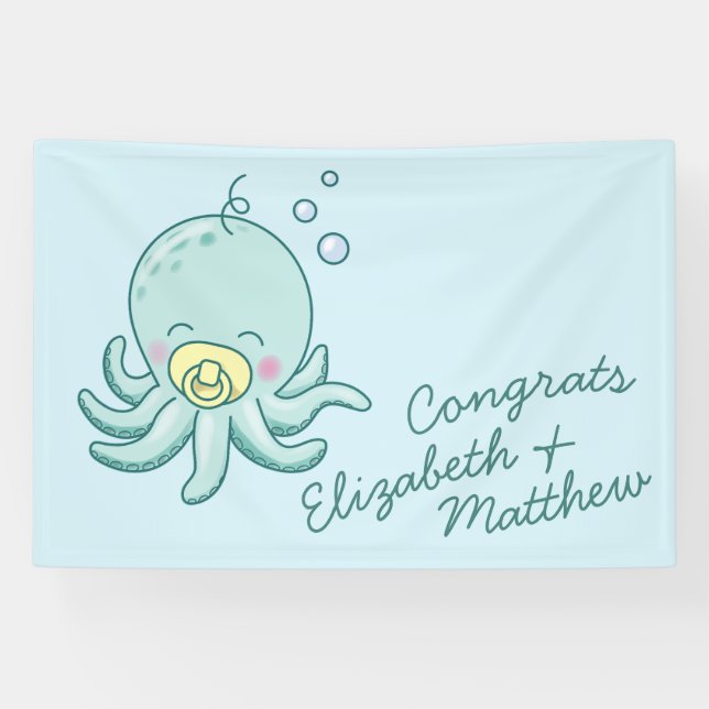 Banderoles Cute Baby shower Octopus Kawaii (Horizontal)