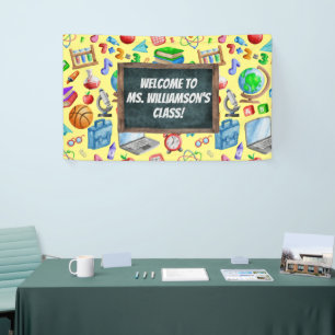 Banderoles Cute Back to School Watercolor Chalkboard coloré