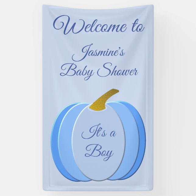 Banderoles Cute Blue Baby Boy Citrouille Baby shower personna (Vertical)