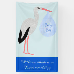 Banderoles Cute Blue Baby Boy Stork Faire-part de naissance