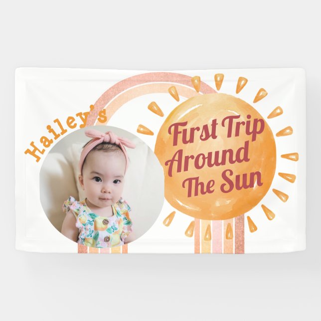 Banderoles Cute Boho Soleil Premier Anniversaire Photo (Horizontal)