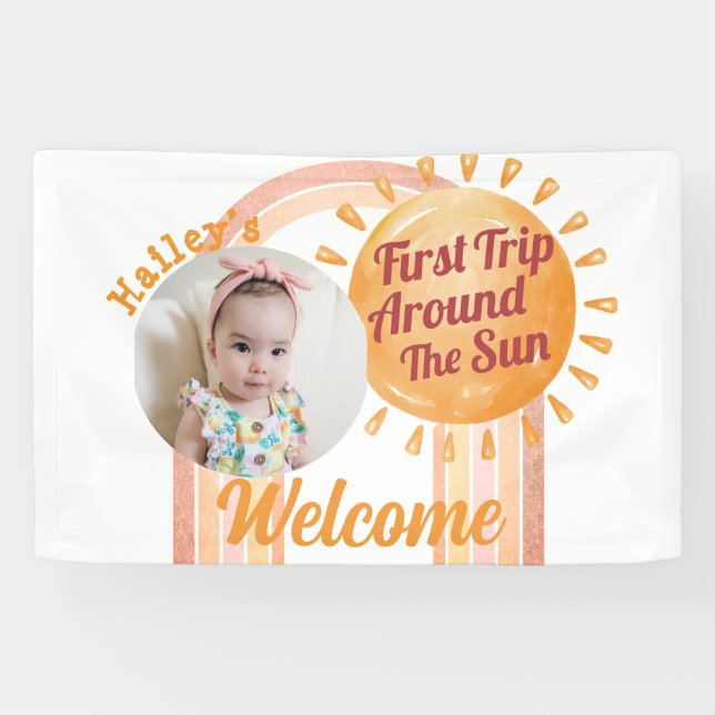 Banderoles Cute Boho Sun Girls First Birthday Photo (Horizontal)