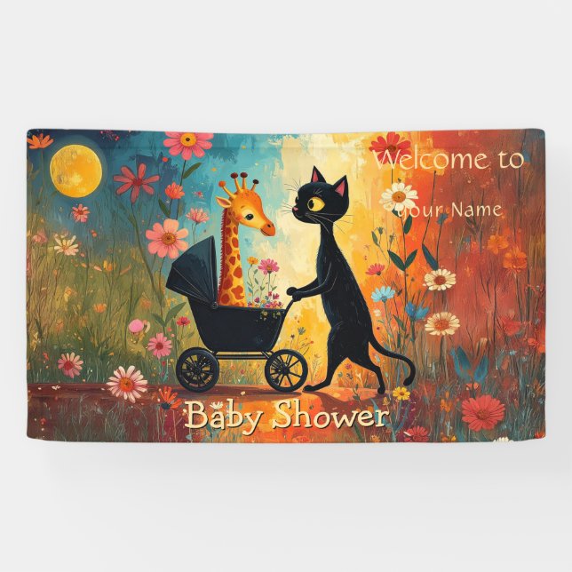Banderoles Cute Cat Giraffe Baby Shower (Horizontal)