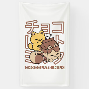 Banderoles Cute Chat Riding Chocolat Lait Carton Kawaii Art