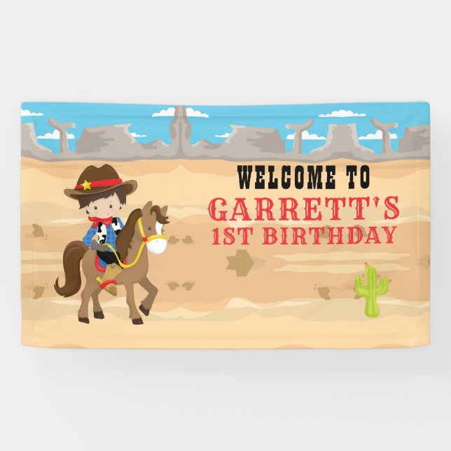 Banderoles Cute Cowboy 1ère fête d'anniversaire (Horizontal)