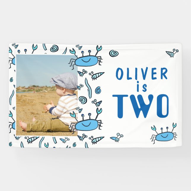 Banderoles Cute Crab Sea Animaux Shell Boy Photo 2e anniversa (Horizontal)