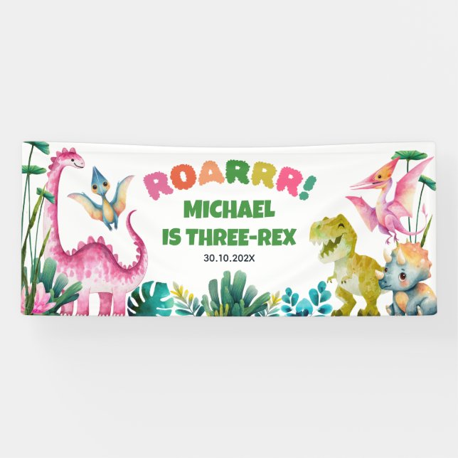 Banderoles Cute Dinosaur Dig Enfants préhistoriques 3e annive (Horizontal)