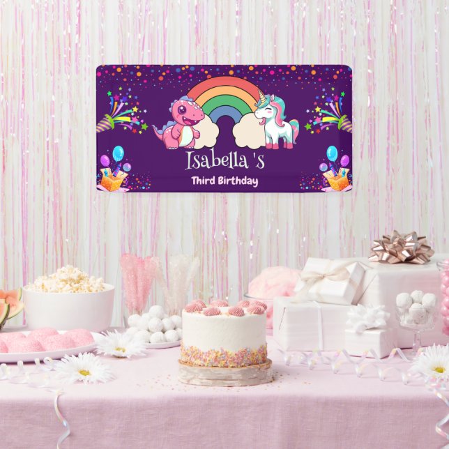 Banderoles Cute Dinosaur Unicorn arc-en-ciel enfant d'anniver (Fête)