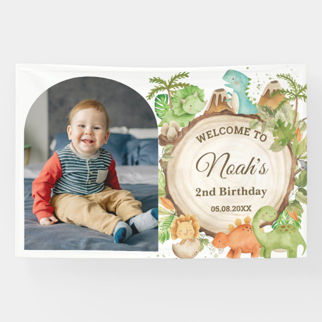 Banderoles Cute Dinosaures Anniversaire Bienvenue Photo Conte (Horizontal)