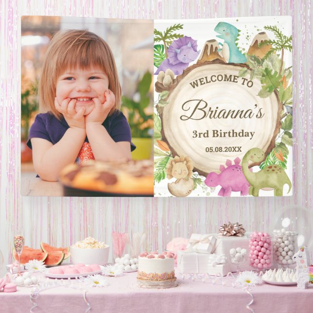 Banderoles Cute Dinosaures Fille Anniversaire Accueil (Fête)