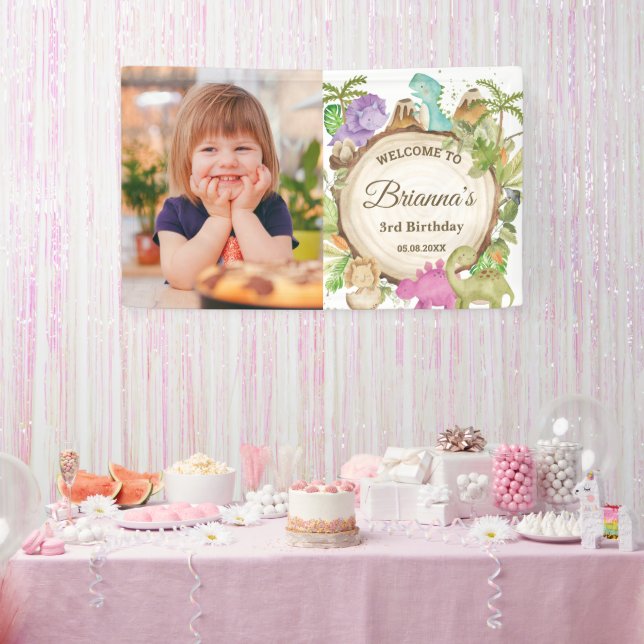 Banderoles Cute Dinosaures Fille Baby shower d'anniversaire B (Fête)