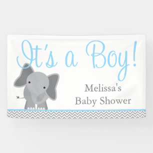 Banderoles Cute Elephant Chevron Baby shower bleu clair
