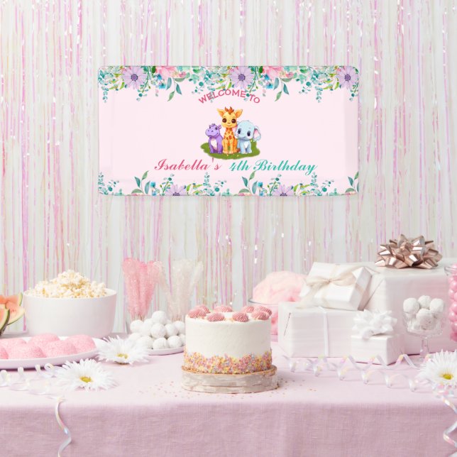 Banderoles Cute Floral Hippo safari jungle Animaux Anniversai (Fête)