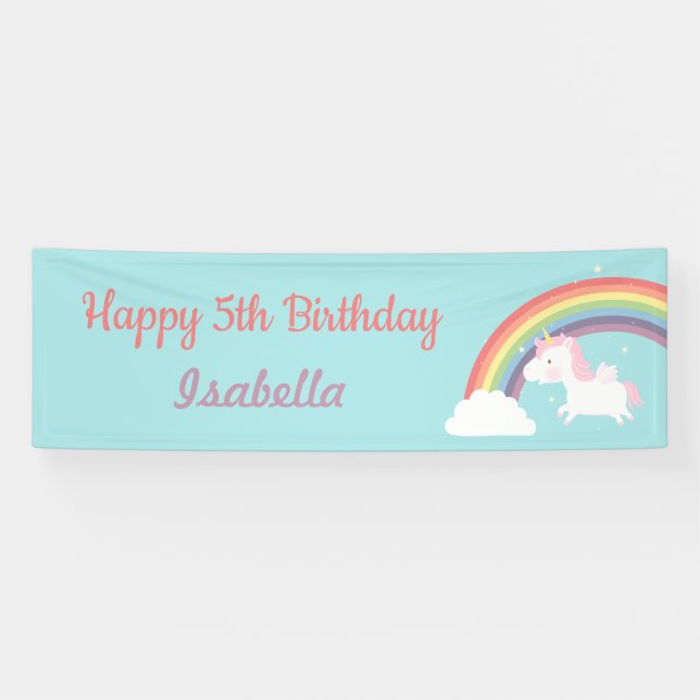 Banderoles Cute Flying Unicorn Rainbow Anniversday Party Bann (Horizontal)