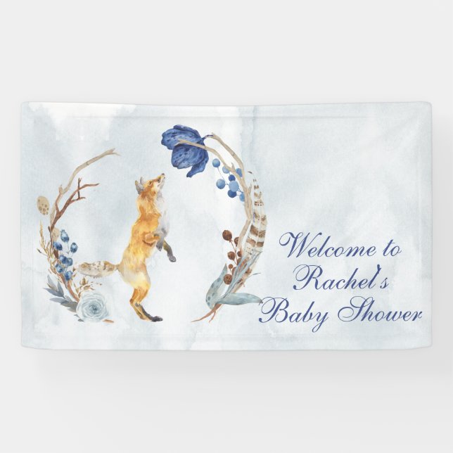 Banderoles Cute Fox bois aquarelle Baby shower Floral (Horizontal)