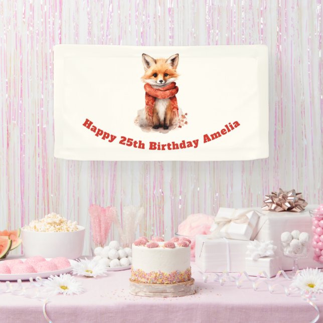 Banderoles Cute Fox Pup in a Red Scarf Birthday (Fête)