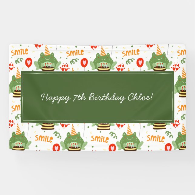 Banderoles Cute Frog Motif Smile Texte Joyeux Anniversaire w  (Horizontal)