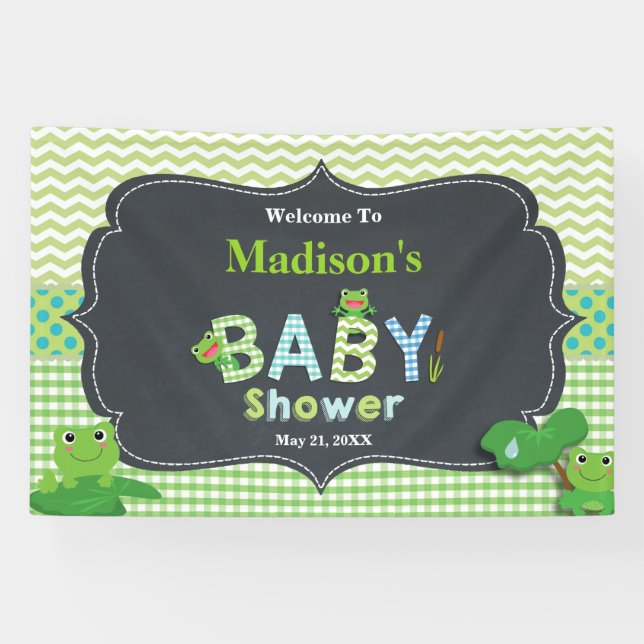 Banderoles Cute Frogs Green Boy Baby shower Accueil arrière-p (Horizontal)