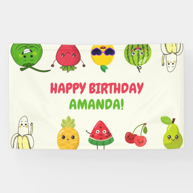 Banderoles Cute Fruit Funny Kids Birthday Party Signs Banner (Horizontal)