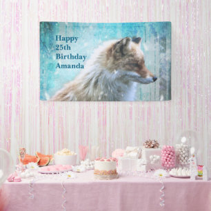 Banderoles Cute Furry Fox sur Blue Grunge Arrière - plan Anni