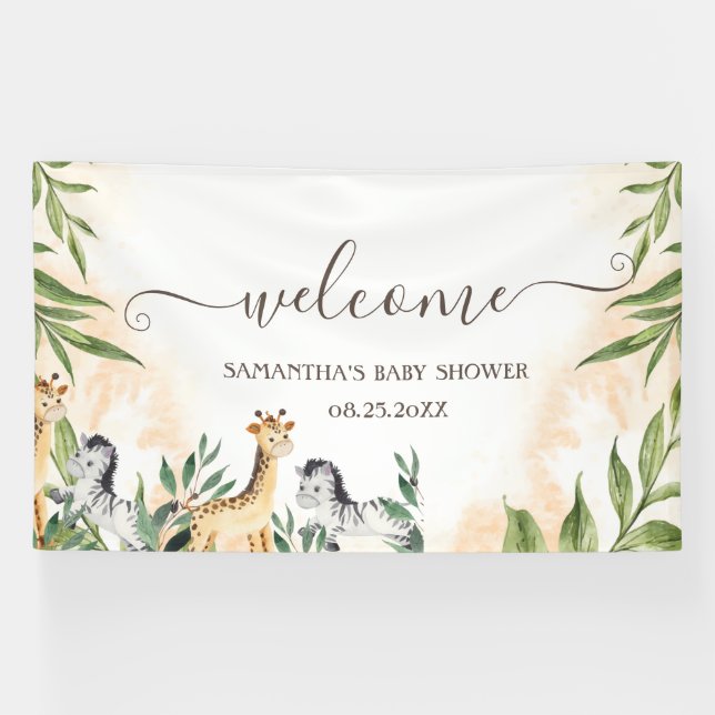 Banderoles Cute Giraffe, Baby shower Feuille Zebra (Horizontal)