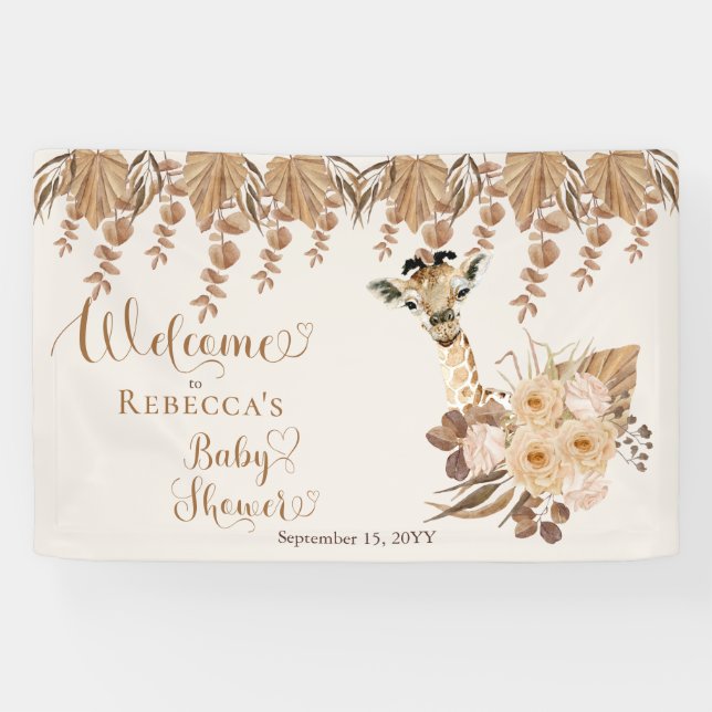 Banderoles Cute Giraffe Boho Grasses séchées Baby shower (Horizontal)