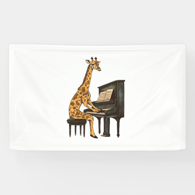 Banderoles Cute Giraffe Jouer Piano Giraffes Musicien Musique (Horizontal)